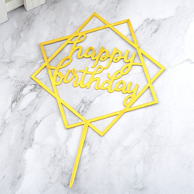 Топпер на торт Happy Birthday золотой