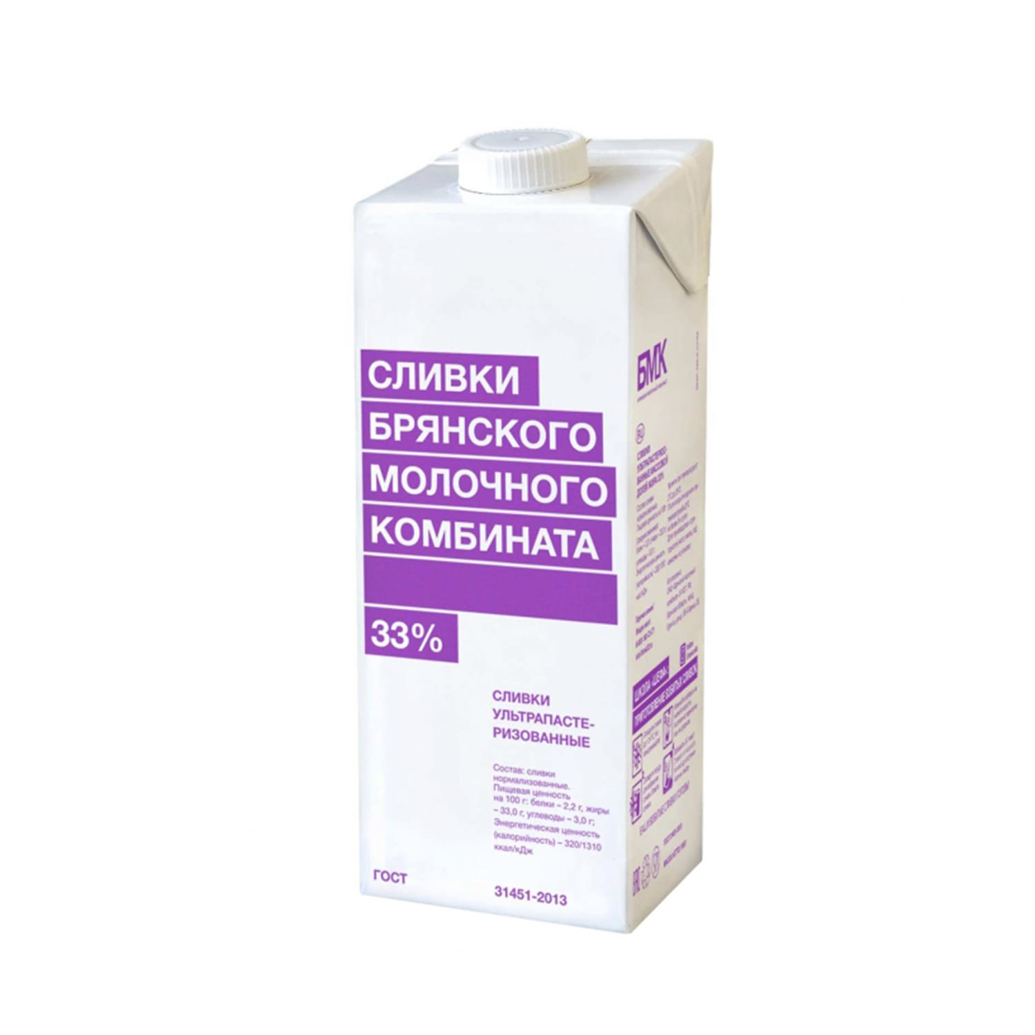 Сливки БМК ультрапастеризованные 33%, 1 л.