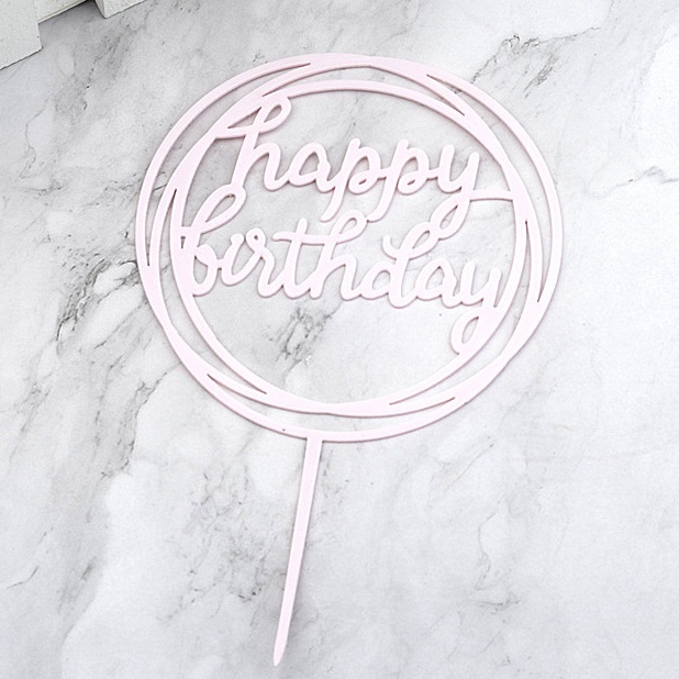 Топпер на торт Happy Birthday розовый