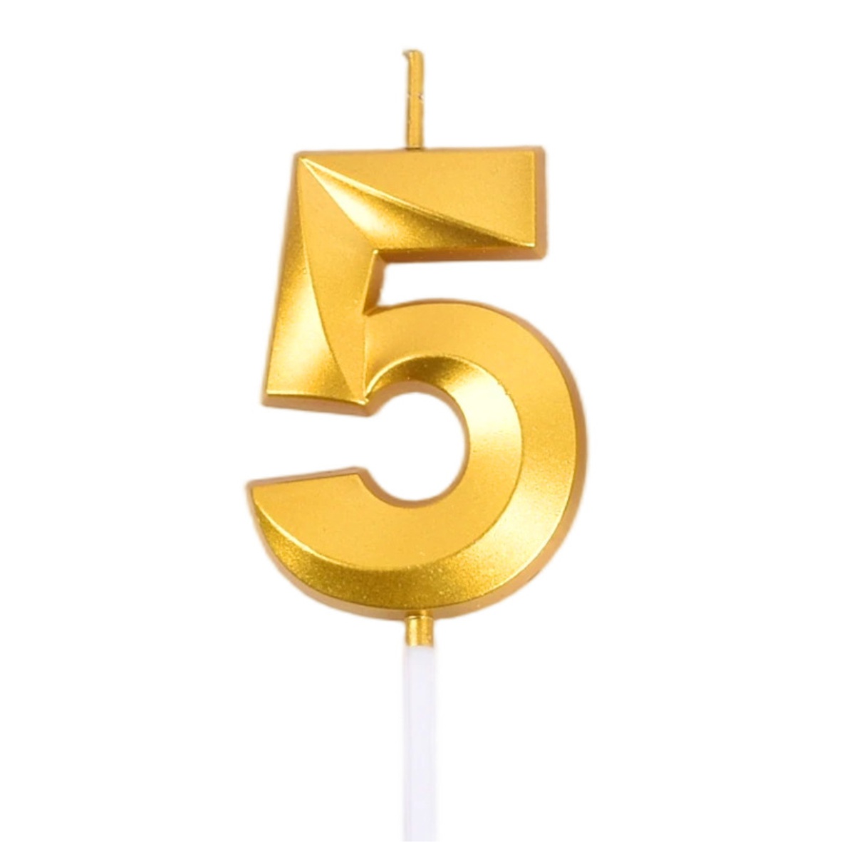 Свеча для торта Цифра 5, Грань, Золотая 7см