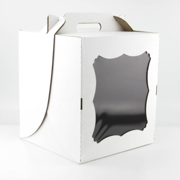 Коробка 26х26х30см для торта с окном и ручками