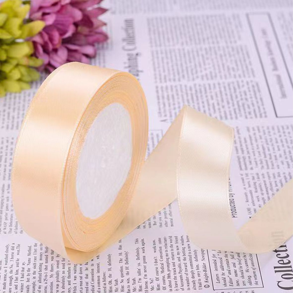 Лента атласная, 25 мм × 23 ± 1 м, цвет: светло-шампанское 08#