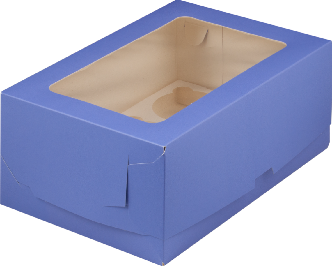 Коробка на 6 капкейки с окном 235х160х100мм Лавандовый
