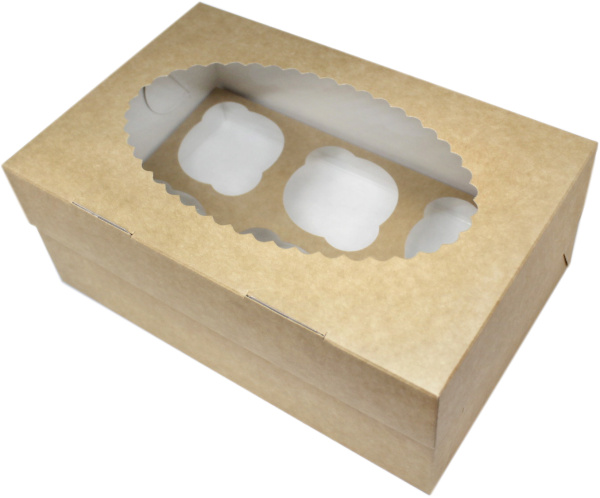 Упаковка крафт двухсторонняя, 250x170x100мм, на 6 капкейков