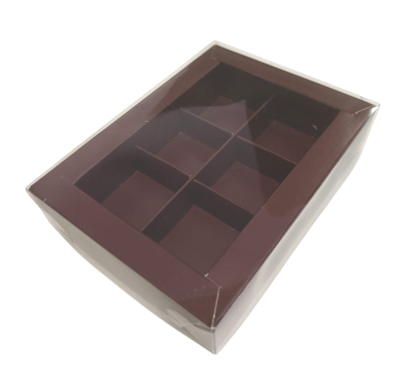 Коробка 155*115*30 мм (6) для конфет с пластиковой крышкой  (шоколад)