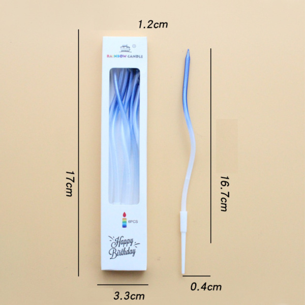 Свечи для торта ВОЛНА 6шт 10см цвет: белый с синим