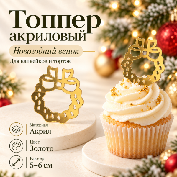 Топпер акриловый Новогодний венок