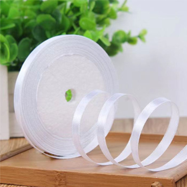 Лента атласная, 6 мм × 23 ± 1 м, цвет белый 01#