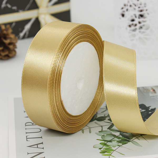 Лента атласная, 25 мм × 23 ± 1 м, цвет: Светло-шампанский золотой 87#