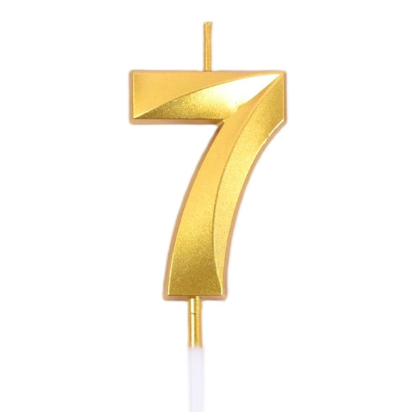 Свеча для торта Цифра 7, Грань, Золотая 7см