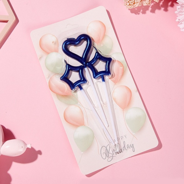 Свечи для торта Сердце и Звезды цвет: Синий