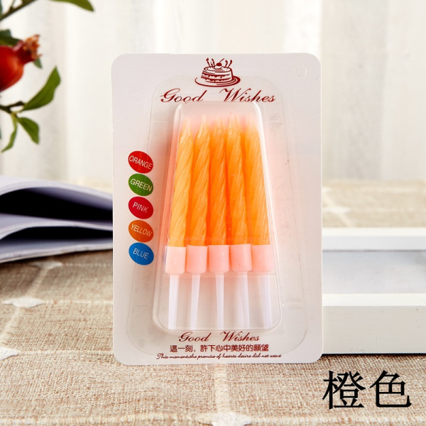 Свеча для торта (бенто), цвет: оранжевый неон, 5см, 10шт