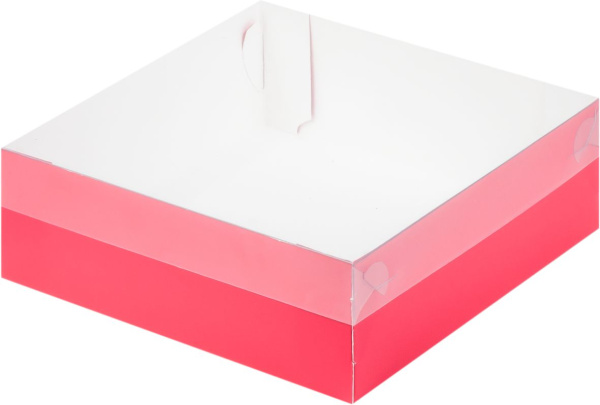 Коробка 200х200х70мм Красная матовая для зефиров с пласт. крышкой