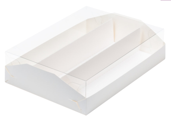 Коробка для макарон с пластиковой крышкой и ложементом 210х165х55 мм (3) (белая)