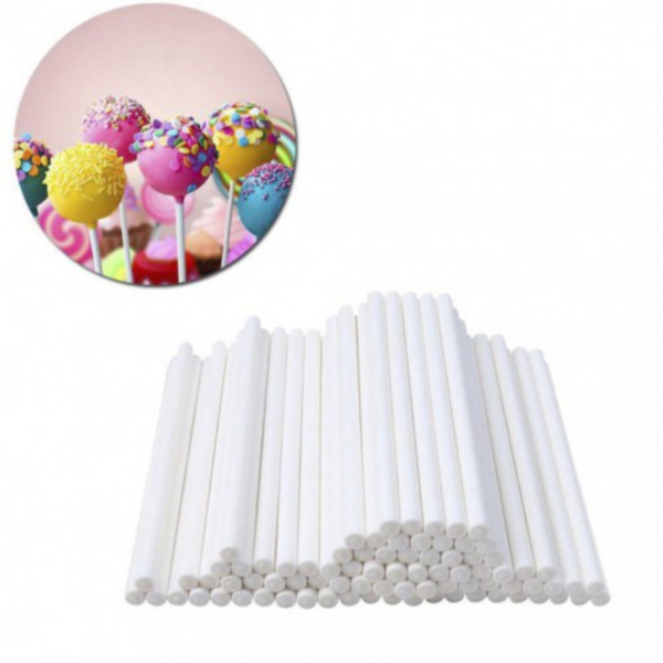 Палочки h15см d3мм, 50шт бумажные для кейк-попсов белые Палочки h15см d3мм, 50шт бумажные для кейк-попсов белые