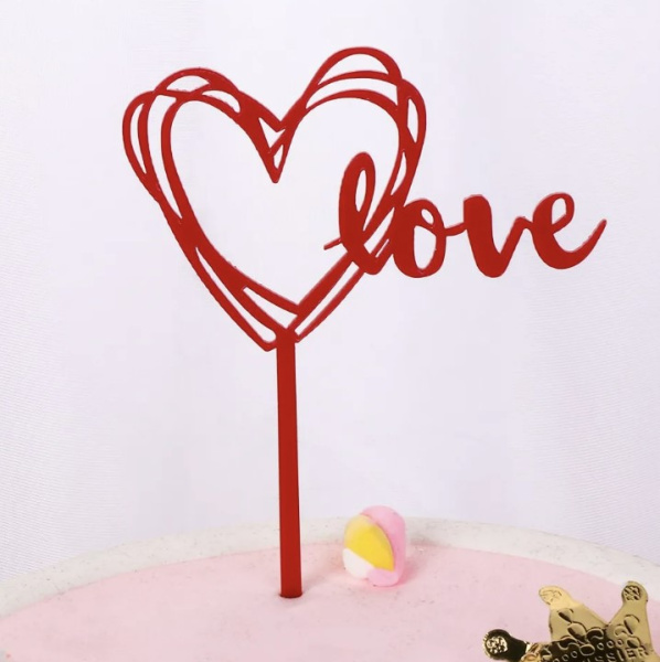Топпер акриловый Сердце Love красный