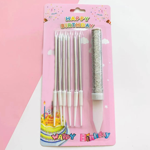 Свечи для торта серебро 6шт + ФОНТАН 1шт