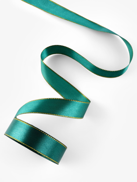 Лента атласная, с золотым люрексом, 15 мм, 23±1 м, тёмно-зелёная №70