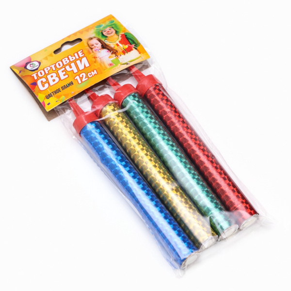 Свеча в торт фонтан, 4 шт., 12 см, цветное пламя 40 сек