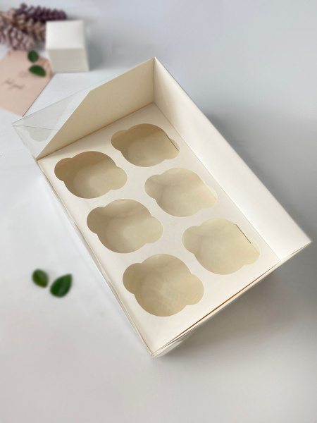 Коробка под 6 капкейк с пластиковой крышкой 235х160х100мм