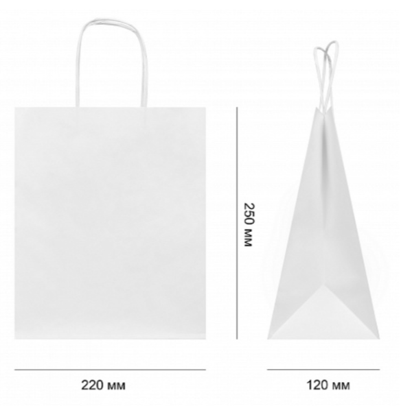 Пакет белый 22х12х25 см, с кручеными ручками и прямоугольным дном