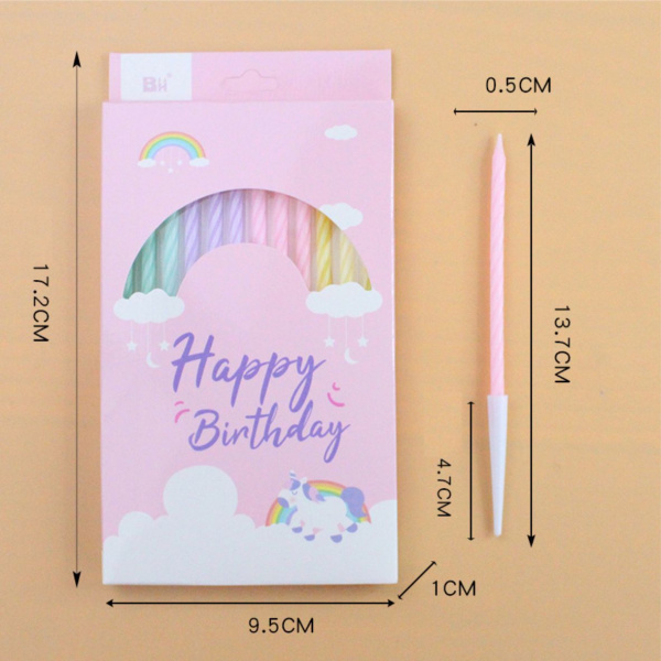 Свечи для торта 12шт 10см цвет: радужный