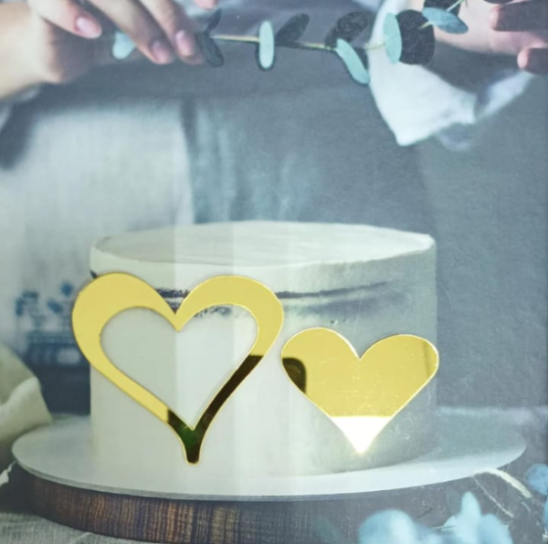 Топпер №3, ДВА СЕРДЦА, 5см. Цвет золото, акрил, 1шт.