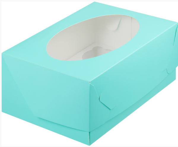 Коробка на 6 капкейки с окном 235х160х100мм Тиффани