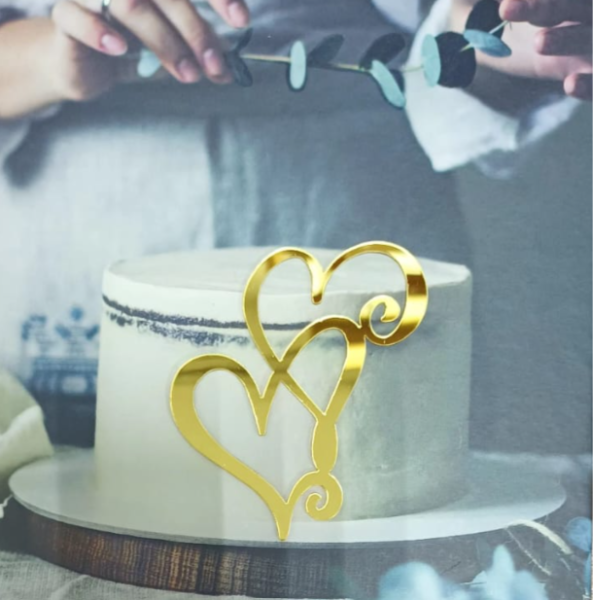 Топпер №8, ДВА СЕРДЦА, 7см. Цвет золото, акрил, 1шт.