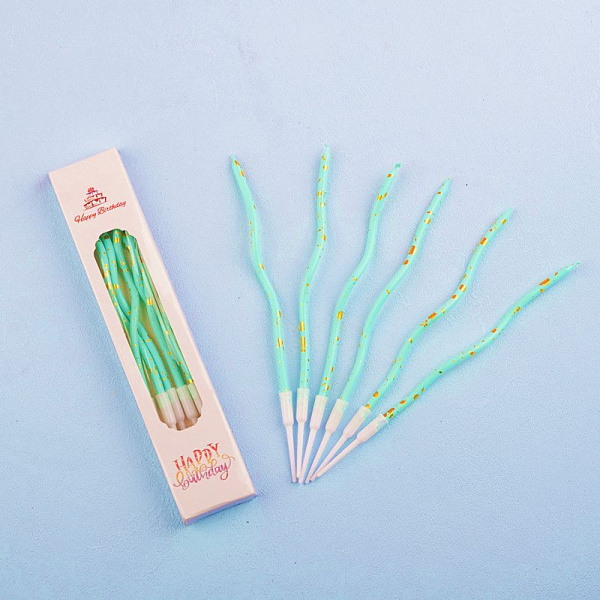 Свечи для торта ВОЛНА 6шт 10см цвет: бирюзовый