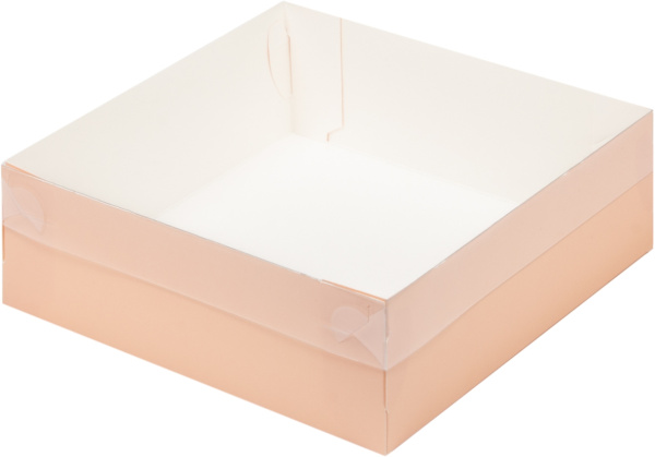 Коробка 200х200х70мм Персиковая для зефиров с пласт. крышкой