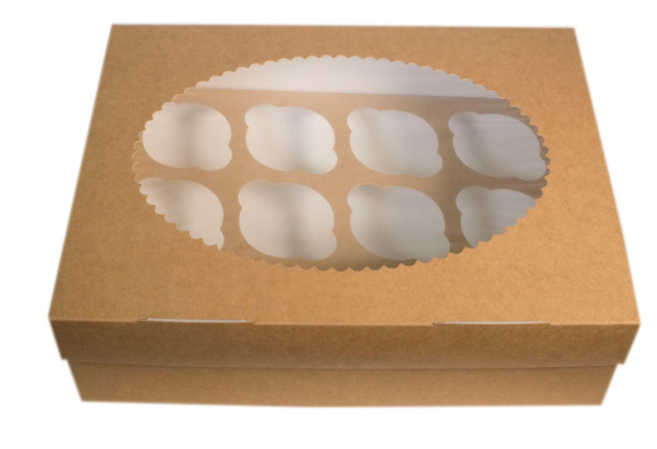 Упаковка крафт двухсторонняя, 350x250x100мм, на 12 капкейков