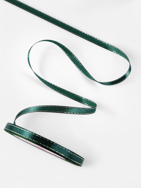 Лента атласная, с серебряным люрексом, 6 мм, 23±1 м, зелёная №70