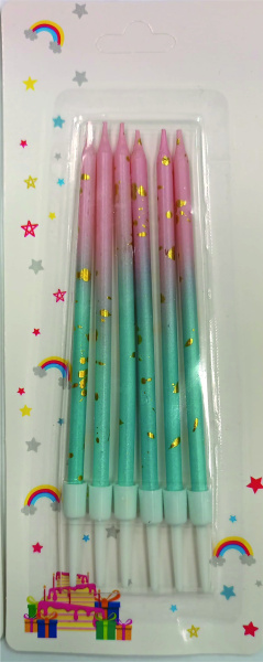 Свечи для торта 6шт 12см Цвет: голубой  ( MIX 3)