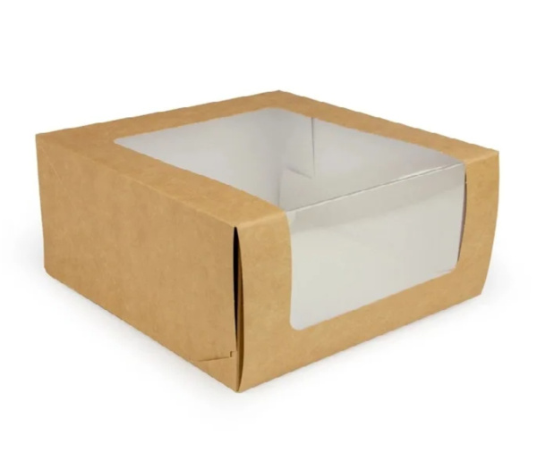 Коробка 180х180х100см для торта с окном крафт