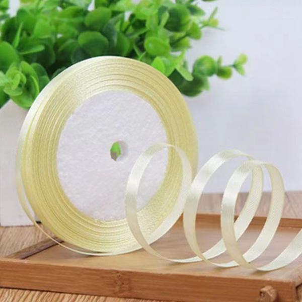 Лента атласная, 6 мм × 23 ± 1 м, цвет кремово-желтый 02#