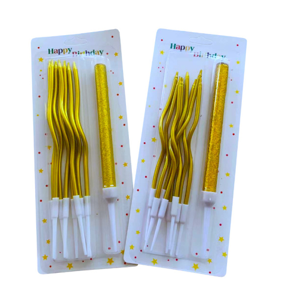 Свечи для торта ВОЛНА золото 6шт + ФОНТАН 1шт