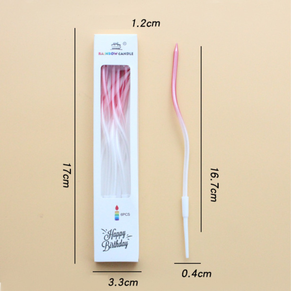 Свечи для торта ВОЛНА 6шт 10см цвет: белый с розовым