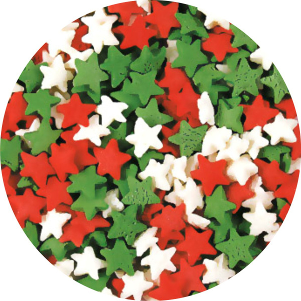 Посыпки "Звезды красные, белые, зеленые" 50гр