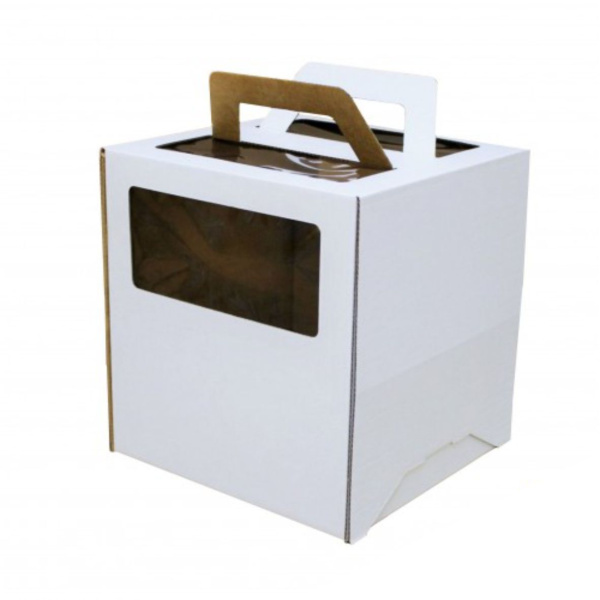 Коробка 28х28х30см для торта с окном с ручками