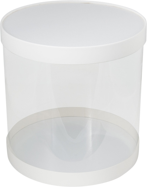 Коробка для торта ШЛЯПНАЯ Тубус, прозрачная D-240мм H-240мм  (белая)