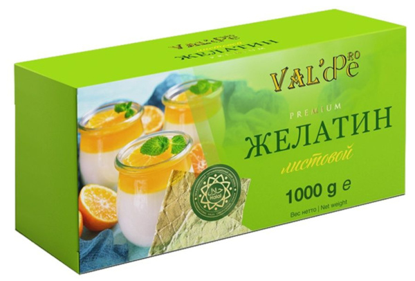 Желатин листовой Valde pro 180 bloom 1000 гр