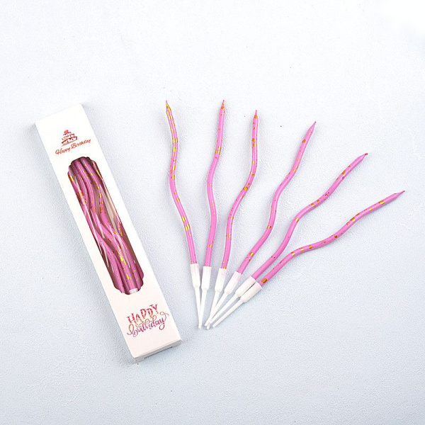 Свечи для торта ВОЛНА 6шт 10см цвет: розовый с золотом