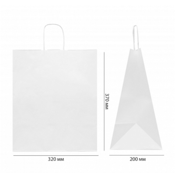 Пакет белый 32х20х37 см, с кручеными ручками и прямоугольным дном