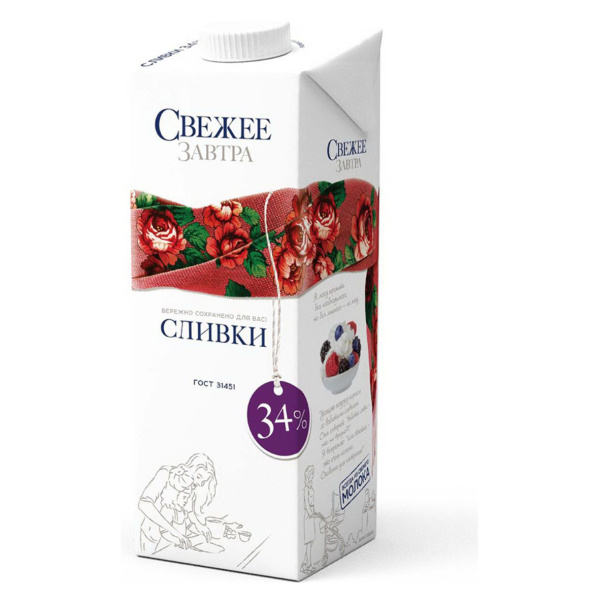 Сливки Свежее Завтра 34% 1л