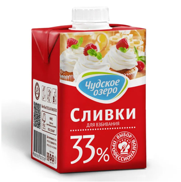 Сливки чудское озеро 33% 0,5 л.