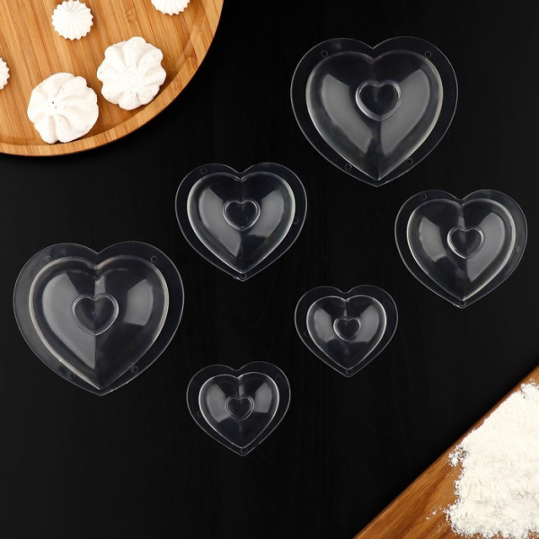 Набор молдов «Сердца», 3 шт, 11,2×10,5×9,5 / 9×7,7×6,5 / 7×5,5×4,5 см, цвет прозрачный