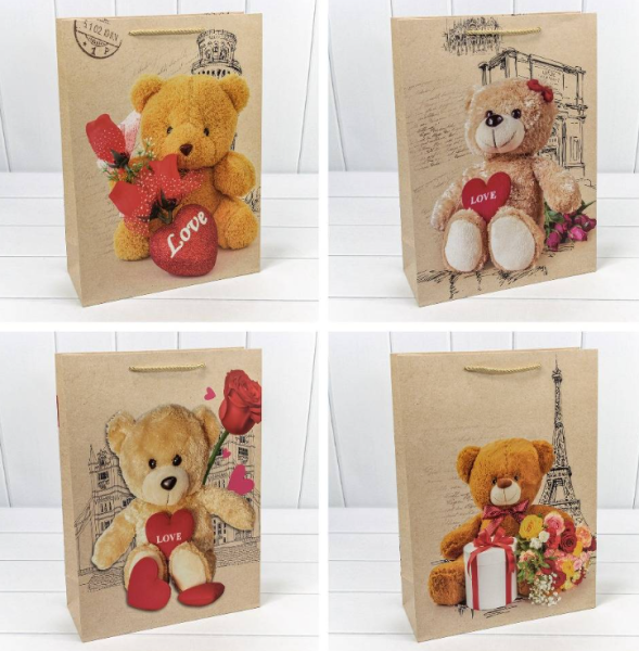 ПАКЕТ ПОДАРОЧНЫЙ "МИШКИ" (МИКС) 31*40*12см 1шт