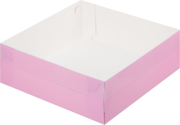 Коробка 200х200х70мм Розовая матовая для зефиров с пласт. крышкой