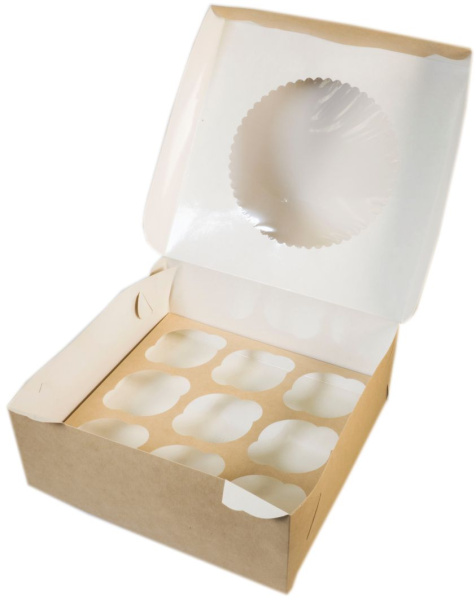 Упаковка крафт двухсторонняя, 250x250x100мм, на 9 капкейков